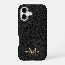 Monograma de letra script floral negro elegante