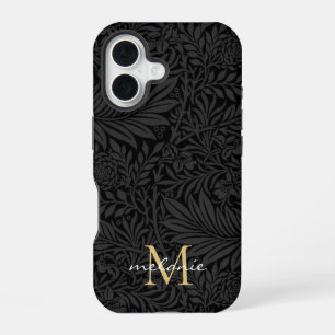 Funda Para iPhone 16 Monograma de letra script floral negro elegante
