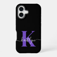 Monograma de letra script morado negro moderno