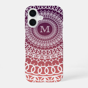 Funda Para iPhone 16 Monograma de Mandala Naranja y Violeta al Atardece