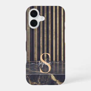 Funda Para iPhone 16 monograma de mármol negro con brillo dorado