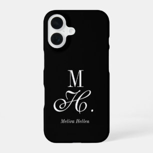 Funda Para iPhone 16 Monograma de nombre en negro y blanco moderno