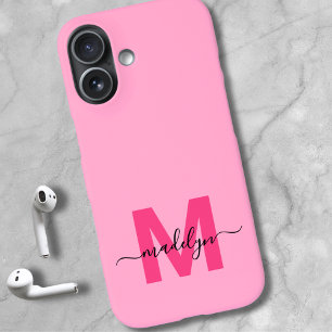 Funda Para iPhone 16 Monograma de Nombre Minimalista Elegante Rosa Feme