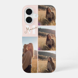 Funda Para iPhone 16 Monograma de nombre Script femenino 4 Foto Rosa Be