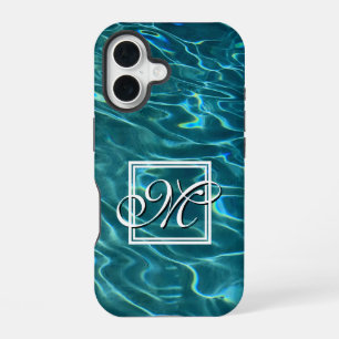 Funda Para iPhone 16 Monograma de ondas oceánicas del patrón de agua pe
