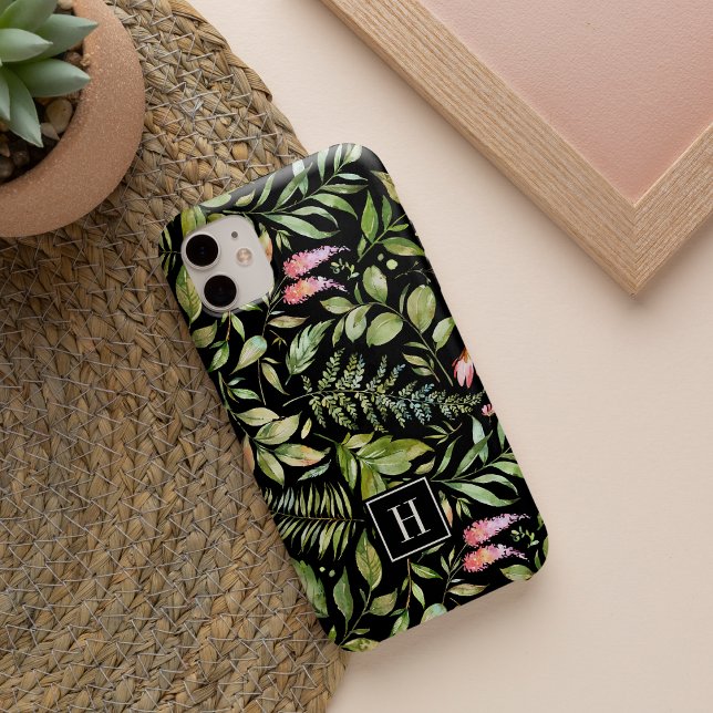 Funda Para iPhone 16 Monograma de patrón botánico de acuarela de terrar (Subido por el creador)