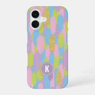 Funda Para iPhone 16 Monograma de Patrón de Pinceladas Abstractas Color