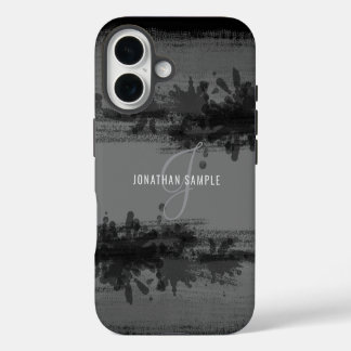 Funda Para iPhone 16 Monograma de pintura gris de color de agua negro
