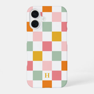 Funda Para iPhone 16 Monograma de tablero de ajedrez colorido