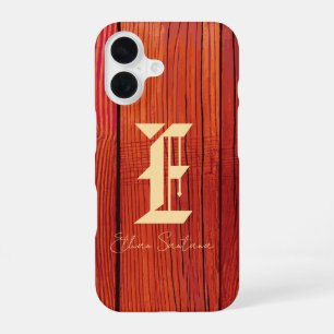 Funda Para iPhone 16 Monograma de textura de madera rústica