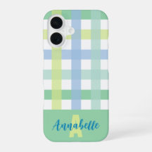 Monograma del patrón de Gingham de Lime Verde Azul