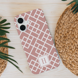 Funda Para iPhone 16 Monograma del patrón del entramado de bambú Rosa a