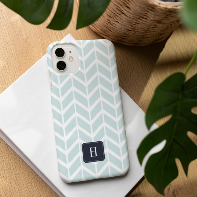 Funda Para iPhone 16 Monograma del patrón geométrico de Pastel Aqua (Subido por el creador)