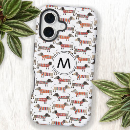 Funda Para iPhone 16 Monograma del perro Dachshund Sausage