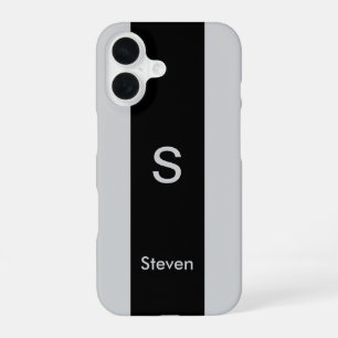 Funda Para iPhone 16 Monograma dos tonos negro moderno y gris