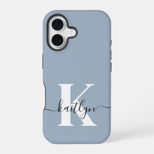 Funda Para iPhone 16 Monograma elegante de guion azul turbio