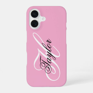Funda Para iPhone 16 Monograma elegante en blanco y negro rosa