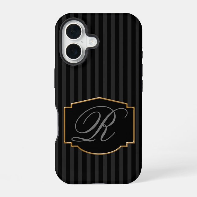Funda Para iPhone 16 Monograma elegante y sofisticado a rayas (Reverso )