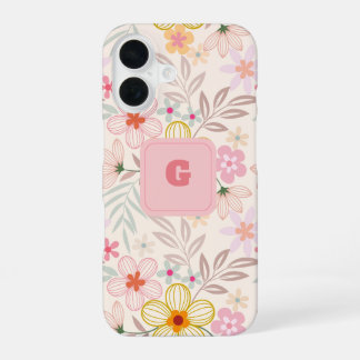 Funda Para iPhone 16 monograma floral elegante pastel