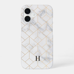 Funda Para iPhone 16 Monograma geométrico Art Deco en oro y mármol