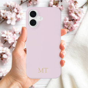 Funda Para iPhone 16 Monograma Inicial Minimalista Moderna en Rosa y Or