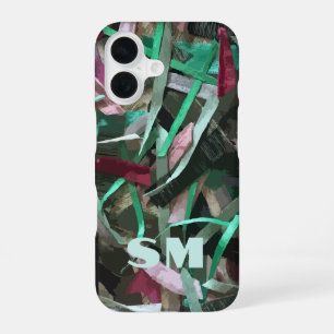 Funda Para iPhone 16 Monograma inicial personalizado abstracto rayas ve