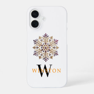 Funda Para iPhone 16 Monograma Mágico Copo de Nieve Dorado Acuarela Bla