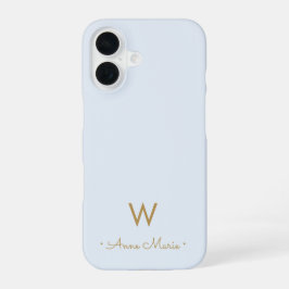 Funda Para iPhone 16 Monograma moderno de oro azul polvoriento Script