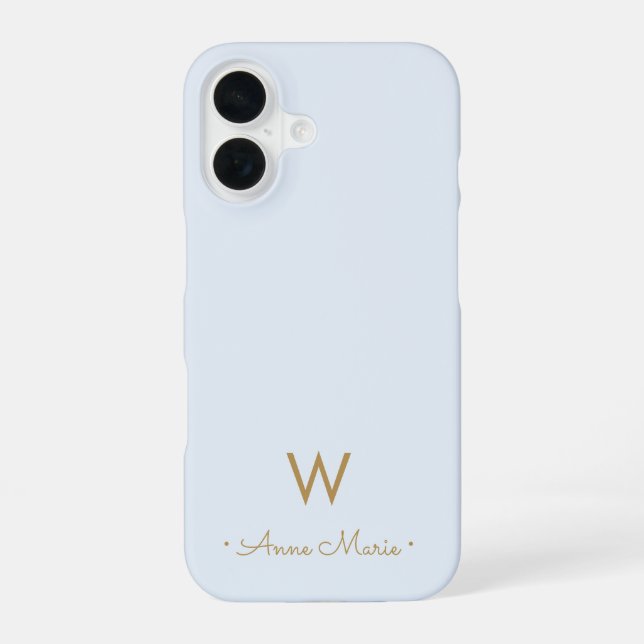 Funda Para iPhone 16 Monograma moderno de oro azul polvoriento Script (Reverso )