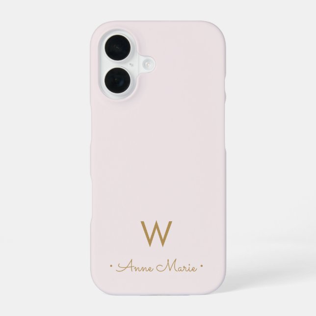 Funda Para iPhone 16 Monograma moderno en rosa dorado y letra script (Reverso )