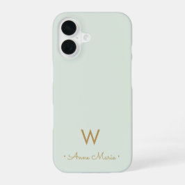 Funda Para iPhone 16 Monograma moderno en verde salvia y dorado