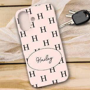 Funda Para iPhone 16 Monograma Moderno Estilo Rosa Beige Patrón