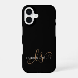 Funda Para iPhone 16 Monograma moderno femenino de oro negro en letra c