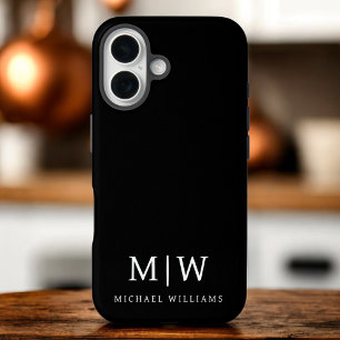 Funda Para iPhone 16 Monograma moderno minimalista en negro y blanco