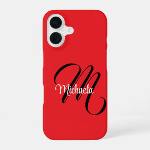 Funda Para iPhone 16 Monograma moderno minimalista nombre inicial rojo