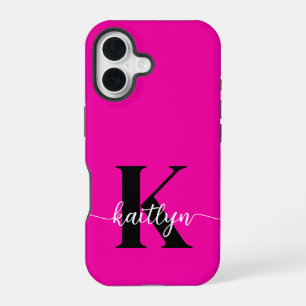 Funda Para iPhone 16 Monograma negro rosado caliente