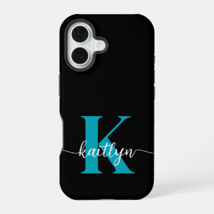 Funda Para iPhone 16 Monograma Negro Teal