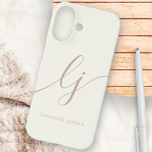 Funda Para iPhone 16 Monograma Neutral Moderno Minimalista Elegante Ros