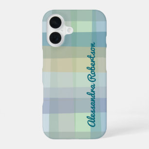 Funda Para iPhone 16 Monograma Pastel de malla verde azul Verde azulado
