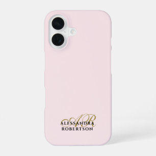 Funda Para iPhone 16 Monograma Pastel Oro Rosa Negro Estilo Minimalista