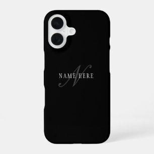 Funda Para iPhone 16 Monograma personalizable elegante Negro Gris Bla