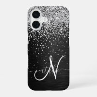 Monograma personalizada de purpurina plateada y ne