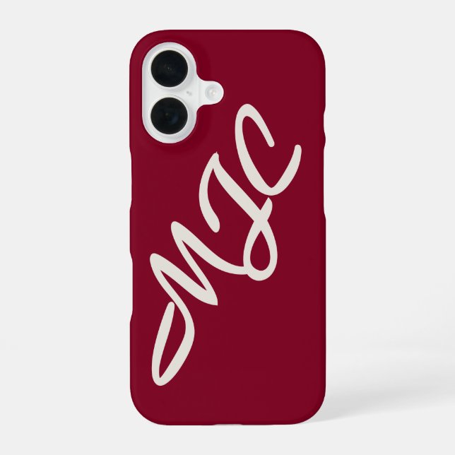 Funda Para iPhone 16 Monograma personalizado de Borgoña (Reverso )