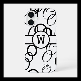 Funda Para iPhone 16 Monograma personalizado en negro y blanco con bucl