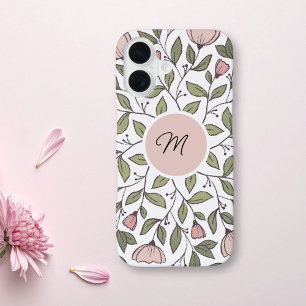 Funda Para iPhone 16 Monograma personalizado floral delicado
