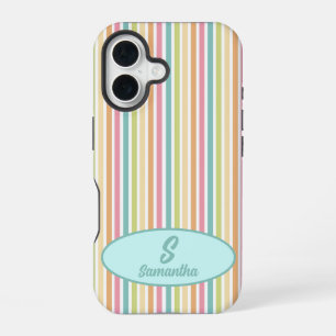 Funda Para iPhone 16 Monograma Personalizado Rayas Pastel Alegre