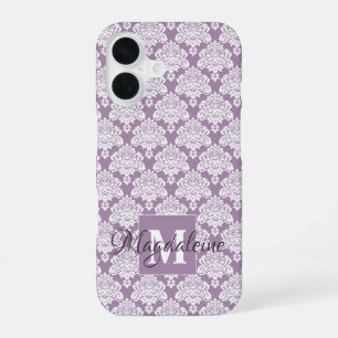 Funda Para iPhone 16 Monograma púrpura y Bonito de nombres de la dársen