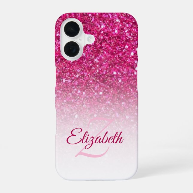 Funda Para iPhone 16 Monograma Purpurina Rosa Ombre Personalizado de no (Reverso )
