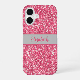 Funda Para iPhone 16 Monograma rosa brillo gris Glam tendencia Brillo