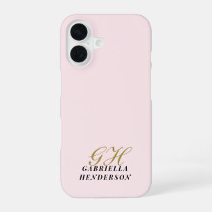 Funda Para iPhone 16 Monograma Rosa Pastel Dorado Negro Minimalista Ele